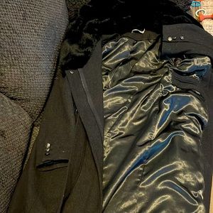 Ricki’s size medium trench style dress winter coat Charcoal with black fux fur
